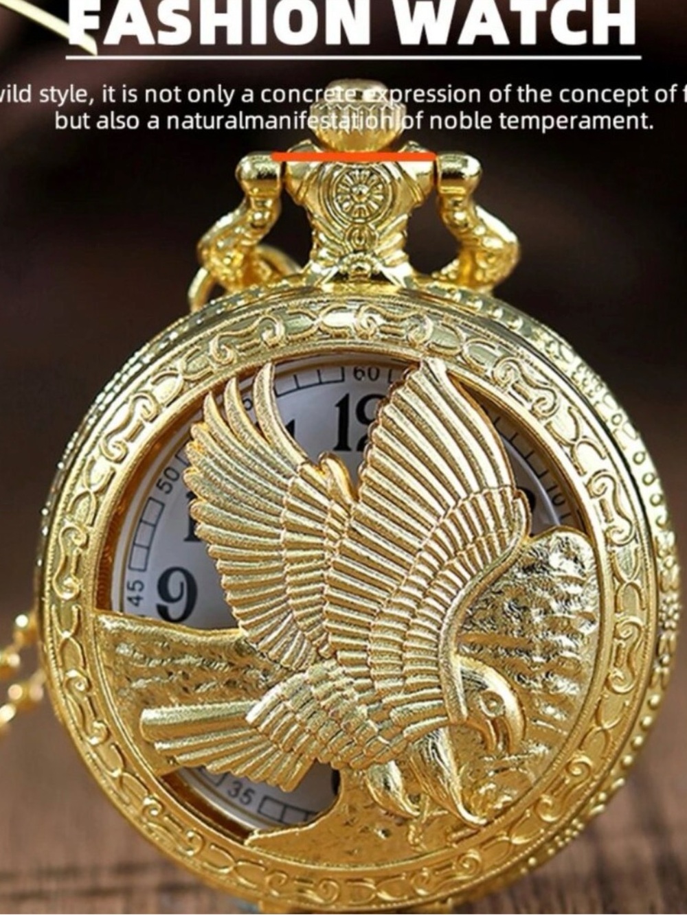 Gold Eagle Pocket Watch Pendant Necklace - Fashion Watch